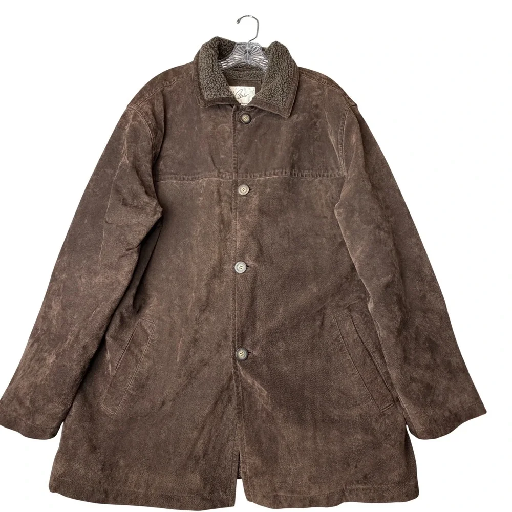Di Carlo Suede Leather Car Coat Brown Sherpa Lined Western Ranch Jacket Large